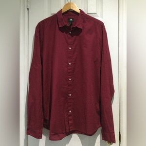 H&M Men's Red Casual Button-Down Shirt